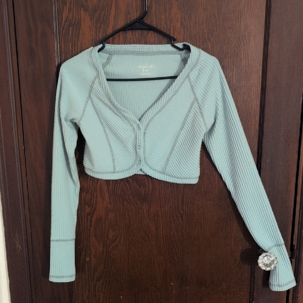 Out From Under Light Blue Cropped Long Sleeve Cardigan Size Small